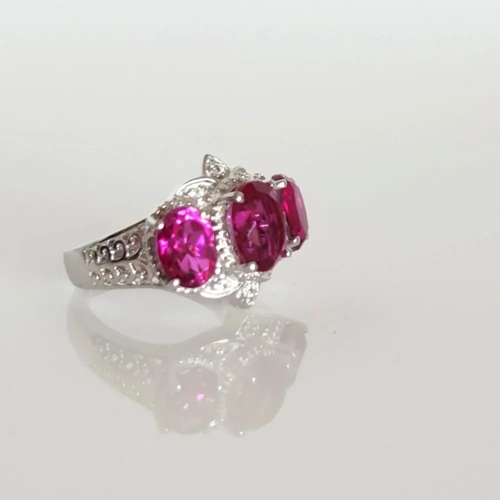 Pink Quartz Triplet Ring with White Zircon Size 6